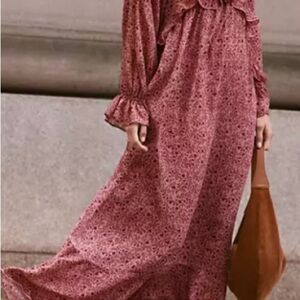 LOFT Long Sleeve Dress in Burgundy Floral